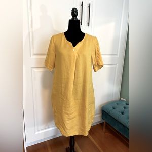 Mustard linen casual dress smock cover up with pockets size medium large